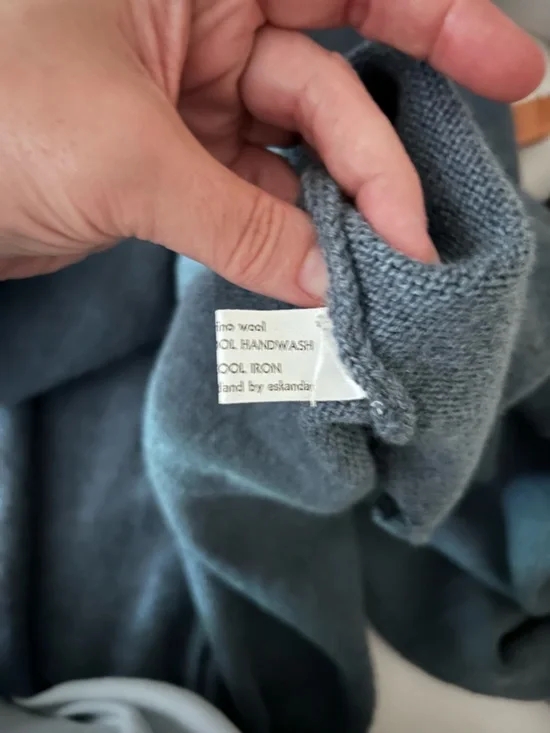 Eskandar Merino Wool Sweater Blue Heather Dolman Sleeve Made in Scotland Sz L - Picture 7 of 10